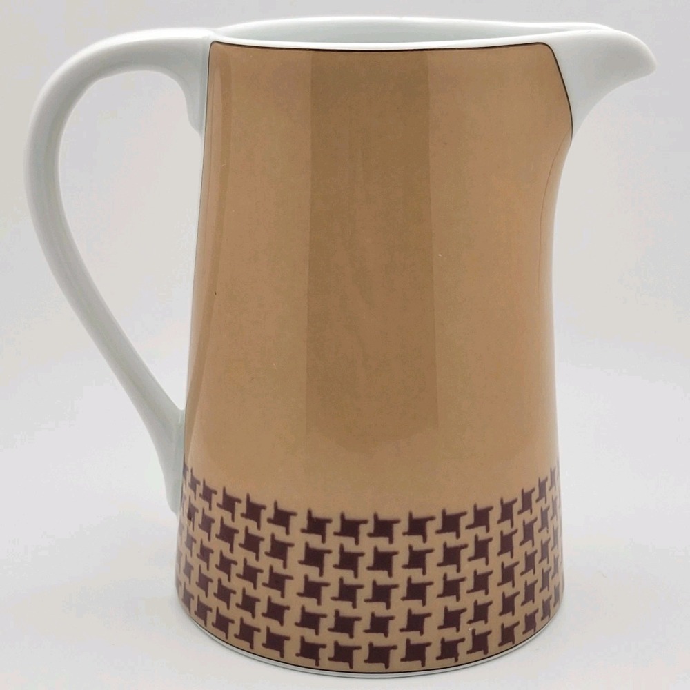 Vintage Style Ceramic Creamer Pitcher Tan Brown Geometric MCM Minimalist